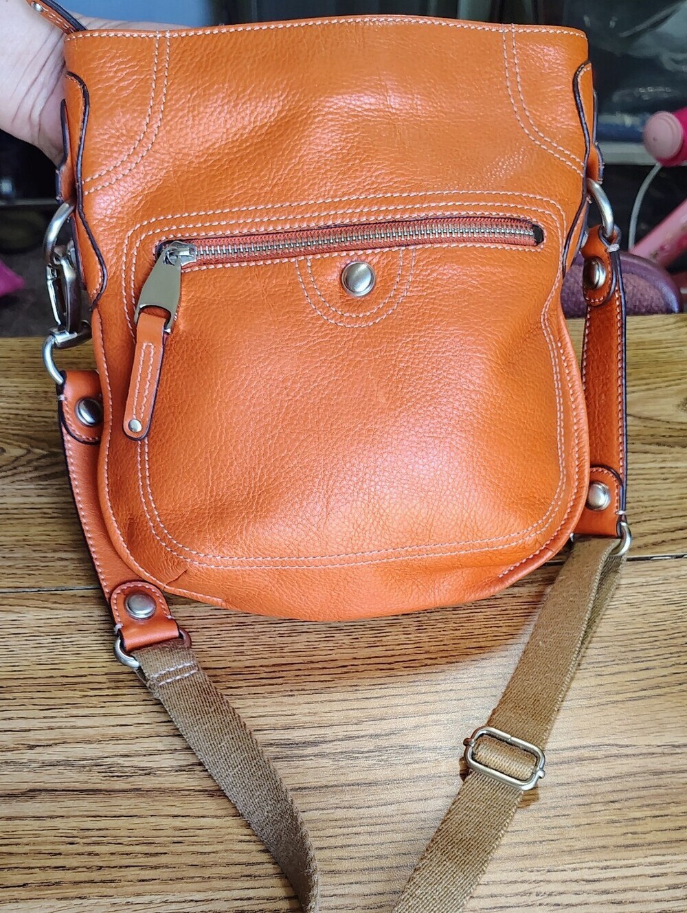 B.Makowsky Orange Genuine Leather Crossbody Bag and Animal Print Multi Pockets. - Picture 15 of 15